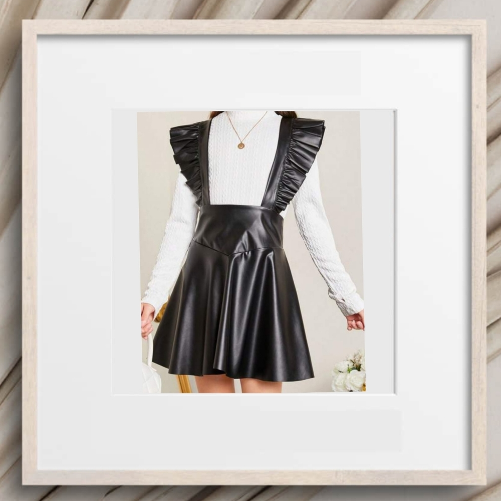 Black Dress Black Leather Sundress for Girls